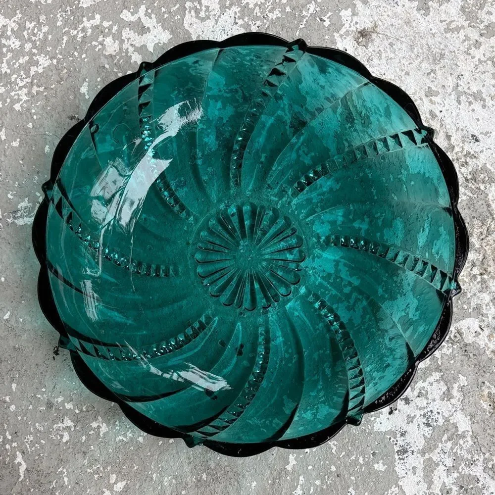 Vintage shallow blue green bowl